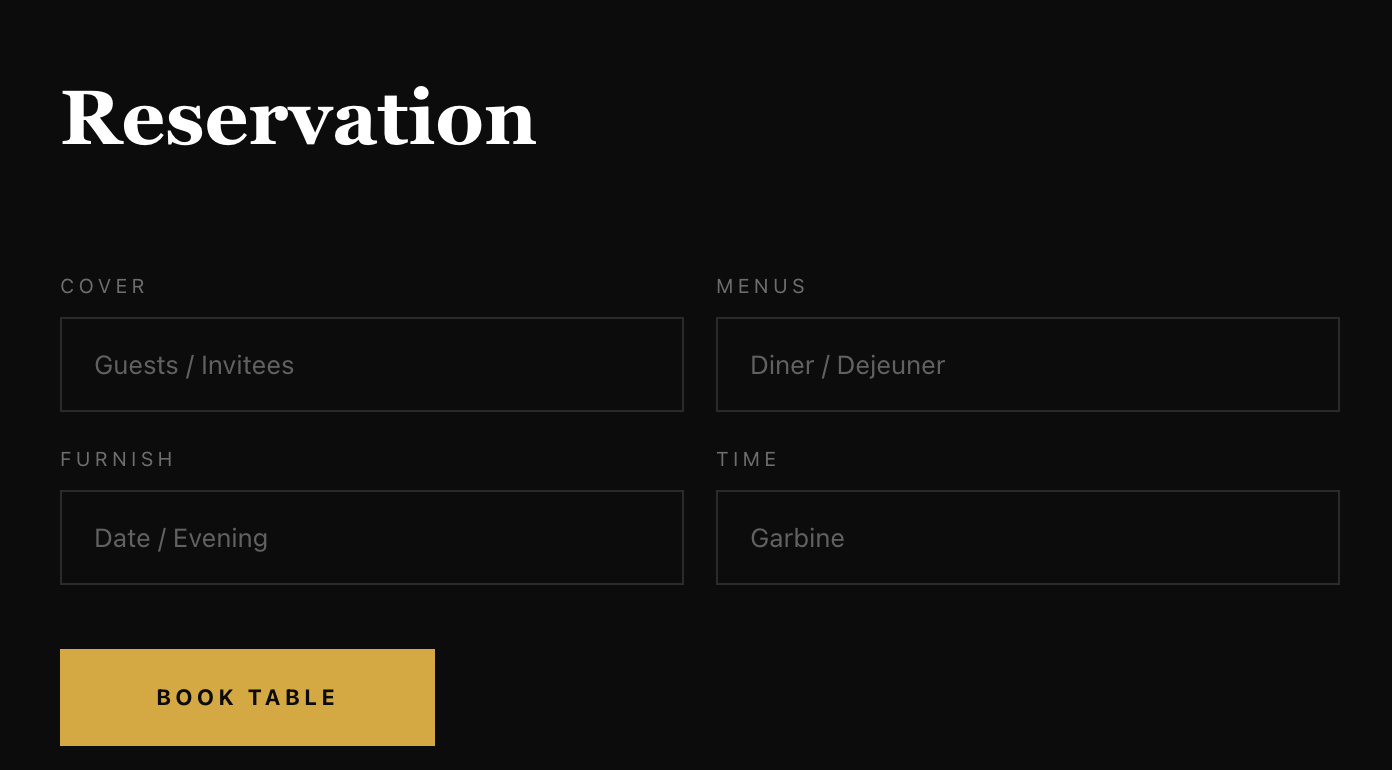 Restaurant & Hospitality seamless reservation flow website design example